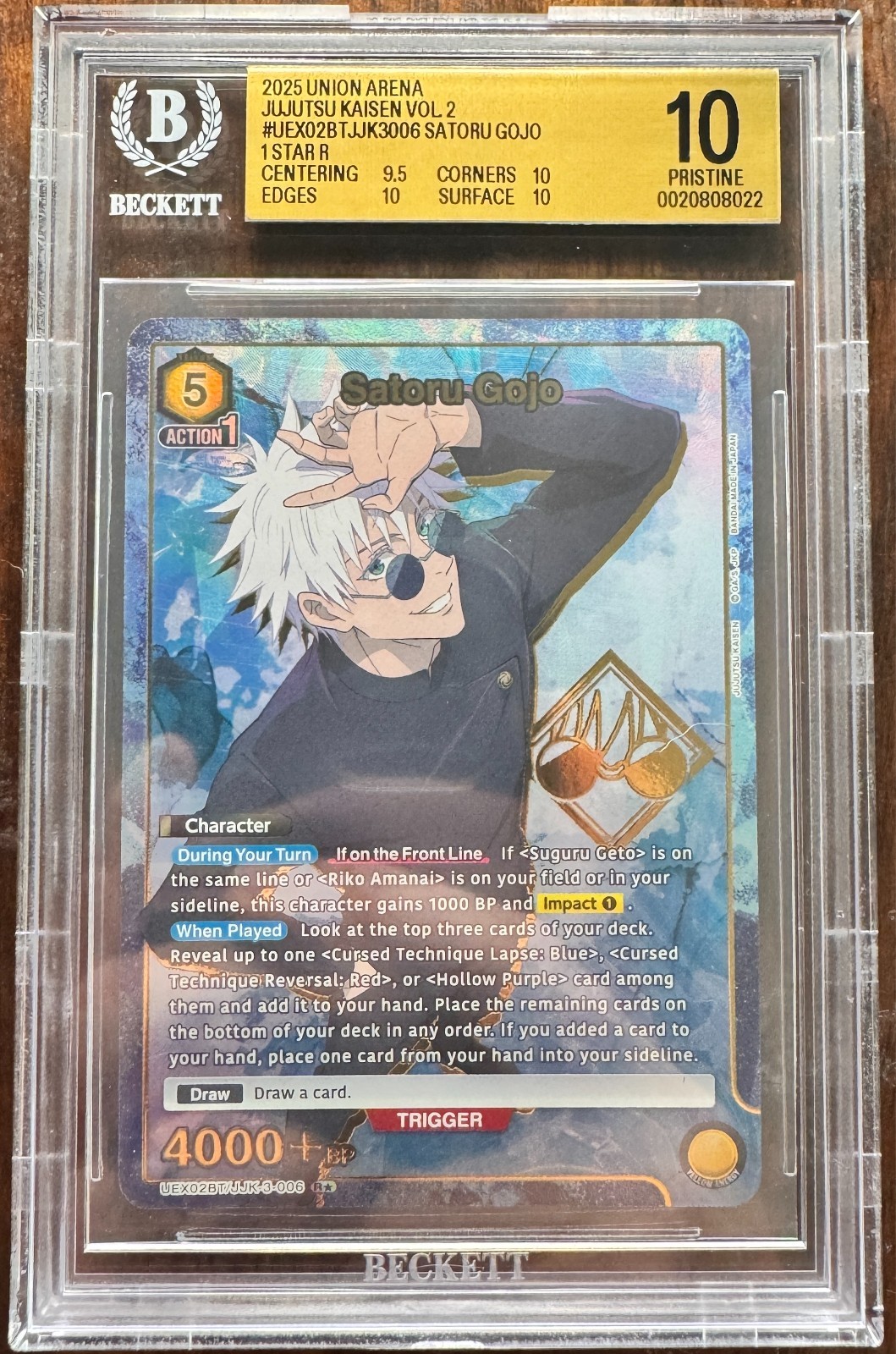2025 Union Arena Jujutsu Kaisen Vol 2 Satoru Gojo 1 Star BGS 10 PRISTINE