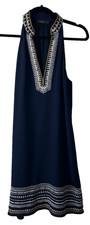 THML Size L Navy Blue Embroidered Dress Sleeveless V-Neck Boho Lined D36