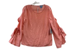 CeCe Jardin Gingham Blouse Tie Long Sleeves Coral Color Women’s Size Small NWT