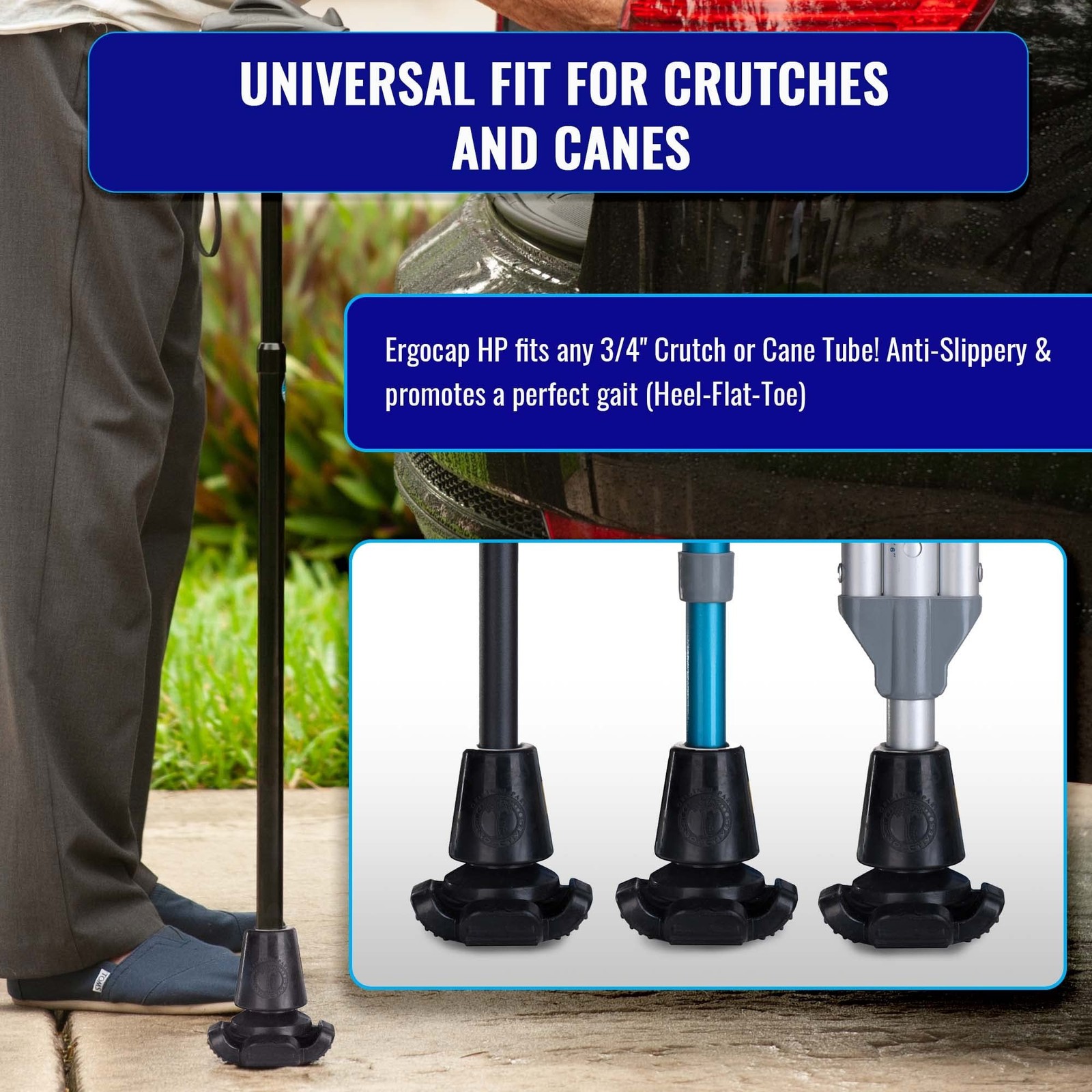 Ergocap® High Performance Crutch Rubber Tip - Rubber Replacement Foot Pad f