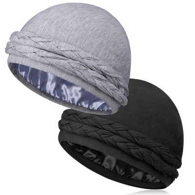2 Pcs Satin Lined Turban Silky Head Wraps for Men with Long Twist Straps, Halo