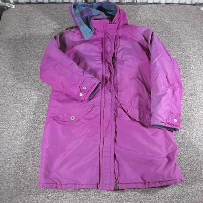 Vintage LL Bean Jacket Womens Medium Purple Hooded Parka Coat Plaid Lined 90s