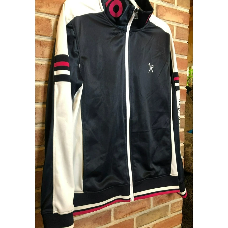 Marc Ecko 全拉链田径夹克 尺寸 L 海军蓝 白色 粉色 轨道夹克 Gorpcore — 第 2/4 张图片