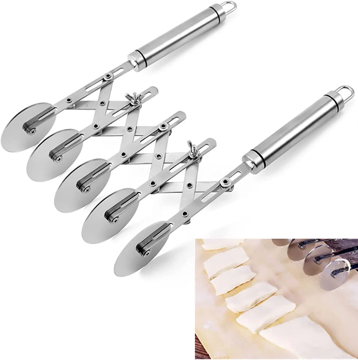 7 Wheel Pastry Cutter Roller Stainless Steel Pizza Slicer Multi-Round Dough Cutter Adjustable Ravioli Pizza Noodle Cutter Wheel