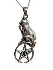 Collier pendentif pentacle chat talisman 18" chaîne bijoux en argent sterling...