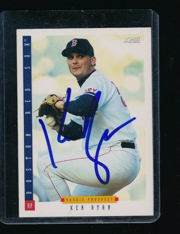 1993 Score #329 Ken Ryan Red Sox Baseball Card signed autograph blue sharpie