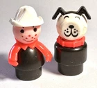 Vintage Fisher Price Little People Fireman & Dog - White Hat, Red Arms Plastic