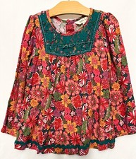 240273 Girls 4 MATILDA JANE 2813ST Floral L/S Rayon Swing Top Blouse EUC
