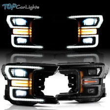 VLAND Fits Ford F-150 F150 2018-2020 Black LED Headlights Left + Right Assembly