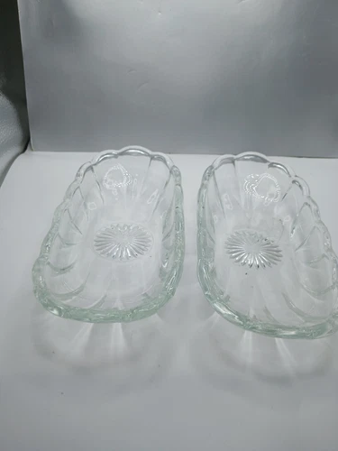 Set Of 2 Clear Vintage Anchor Hocking Banana Split Ice Cream Boats.(L7)