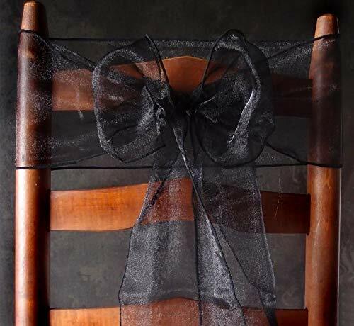 Quasimoon Black Organza Chair Sashes (9FT, 10 Pack) by PaperLanternStore - Picture 2 of 5