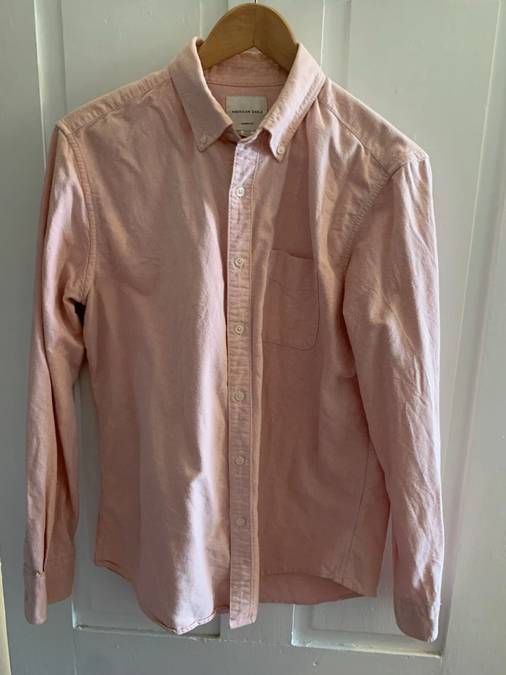 Conjunto de tres camisas de vestir American Eagle medianas para hombre azul rosa gris Oxford Foto 3 de 4