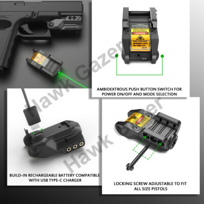 HAWK GAZER LG-9 Low Profile Green Laser for Pistol Handgun Gun