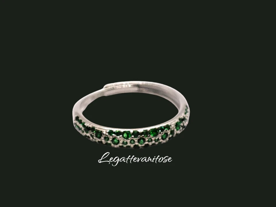 Anello Regolabile Anello Donna Regolabile Argento e Zirconi verde Argento 925 - Immagine 2 di 4
