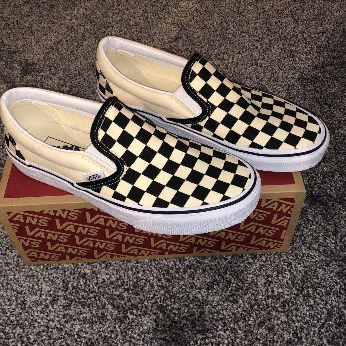VANS Classic Slip On Black White Checker Board UK Size 6 NEW Boxed