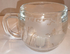 VTG Orig Nescafe Coffee Cup Mug Clear World Map Globe Etched Glass Nestle 1970's