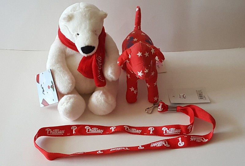 New Coca Cola Polar Bear Plush, Victoria Secrets Phillies Dog, Phillies Lanyard 
