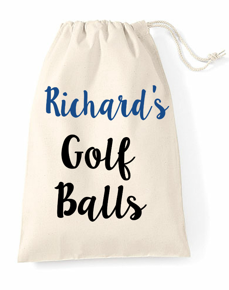 Personalised Golf Balls Tees Bag Natural Cotton Drawstring Storage