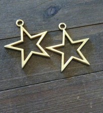 2 Dijes de Estrellas Grandes Oro Brillante 5 Puntos Estrellas Colgantes Filigrana Abierto Celestial