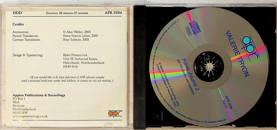 Valerie Tryon- Ravel Piano Works Vol.2 CD (Valses Nobles/Tombeau/Menuet etc) - Image 2 of 3