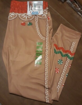 Rockin' Around Holiday Gingerbread Novelty Costume Leggings Beige Womens L NWT