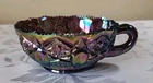 L.E. SMITH AMETHYST CARNIVAL GLASS NAPPY BOWL WITH HANDLE