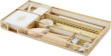 Annova Desk Drawer Organizer Tray for Office Organization - Metal Small, Gold 