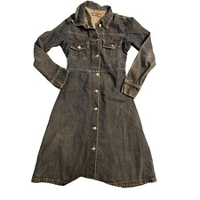 Vintage 80s 90s Kitsch Denim A Line Dress Freddie's Chop Shop Buttons Back Belt