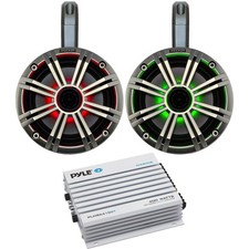 2x Kicker 6.5" Coaxial LED Speakers Silver Grille , Enclosures, 4-Channel Amp