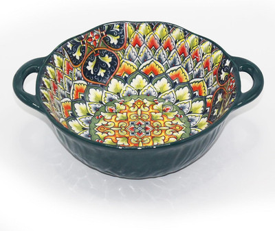 Bohemia Large Bowls with Handle, 40 Oz Ceramic Soup Bowl for Salad, Pasta, Cerea