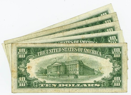 FR#2010C $10 1950 (5) Five Federal Reserve Notes Narrow Philadelphia DC-6108 - Picture 2 of 3