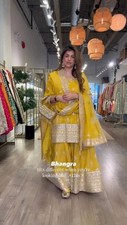 New Launching Chinon Yellow Top And Palazzo With Dupatta For Function