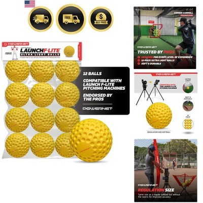 Launch F-lite Softball & Baseball Pitching Machine, Dimpled Practice Balls, B...