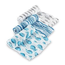 Swaddle Blanket  100 Muslin Cotton  Newborn and Baby 47 x 47 inch Ocean Set