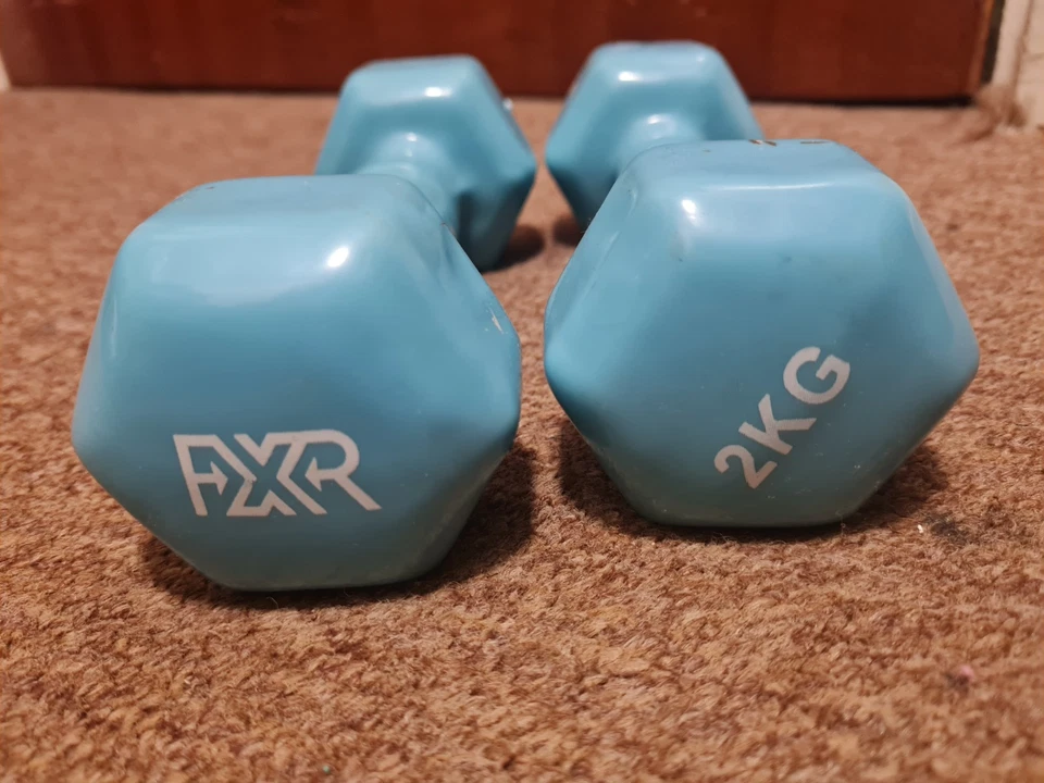 Neo Neoprene Dumbbells 2Kg Weights Home Fitness Exercise Solid Iron Pair - Blue, photo 1 of 2