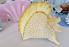 Herend Large Conch Shell 15574 Butterscotch Fishnet Hand Painted Hungary