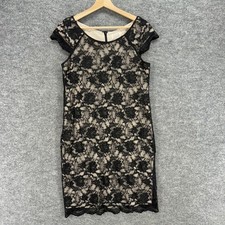 Unbranded Dress Women S Black Floral Crochet Shift Midi Zipper Lined