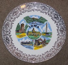 ASSIETTE SOUVENIR VINTAGE IOWA, L'ÉTAT DE FAUCON, 9 1/8"