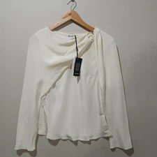 Lilysilk Blouse Womens 6 Ivory 100% Mulberry Silk Drape Ring Neck Top NWT