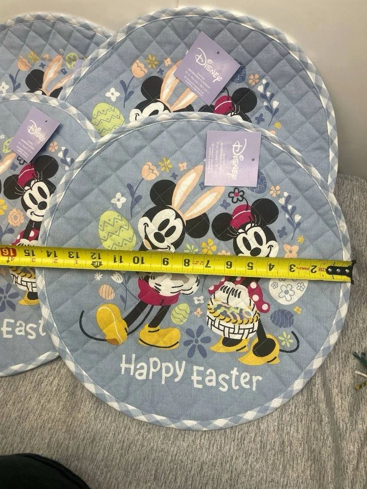 4 Disney 15” Round Happy Easter Mickey & Minnie Mouse Reversible Placemat NWT - Image 2 of 4