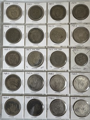 Lot Of 19 Philippine Peso  Silver And  1  Fifty Centavos From 1907- 1910
