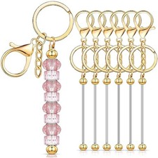 6 pcs beadable keychain bars blanks bead keychain metal for pendant di