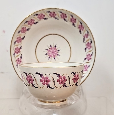 ANTIQUE ENGLISH WORCESTER FLIGHT HANDLELESS CUP & SAUCER SET - STUNNING