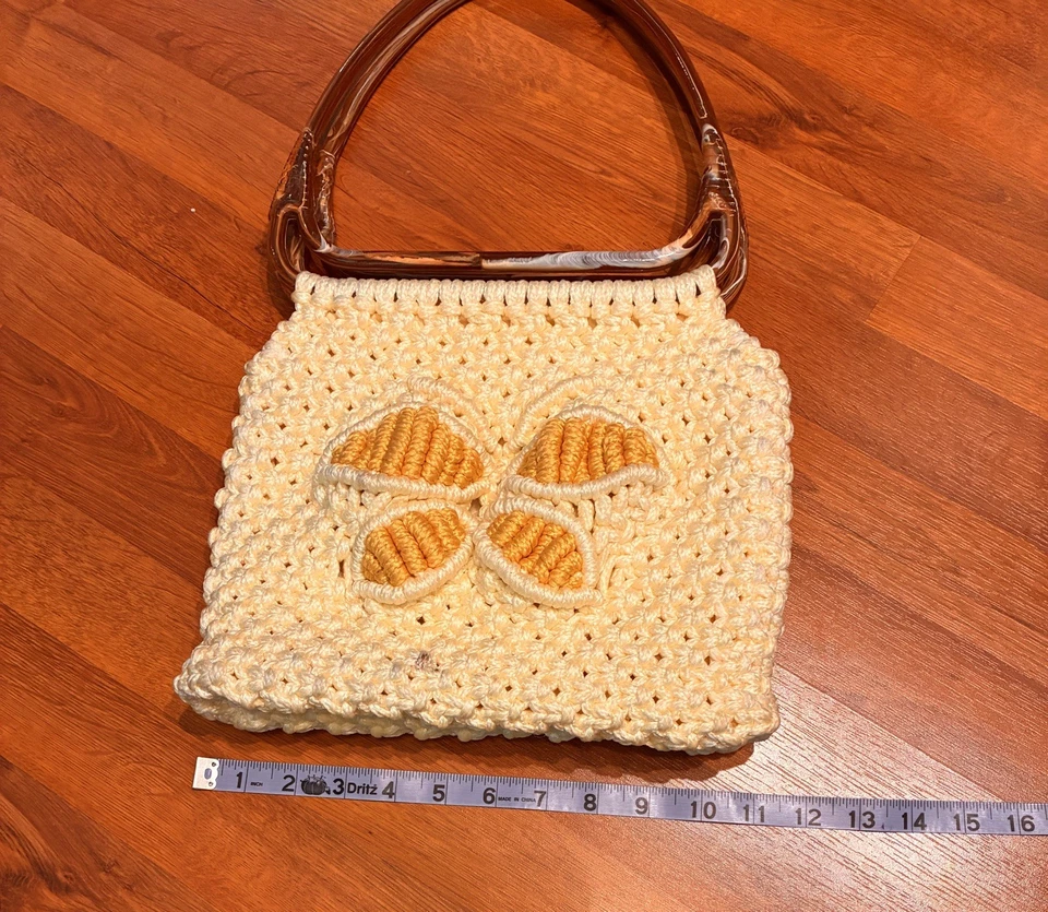 Monedero macramé mariposa de colección hecho a mano mango de plástico Foto 3 de 4