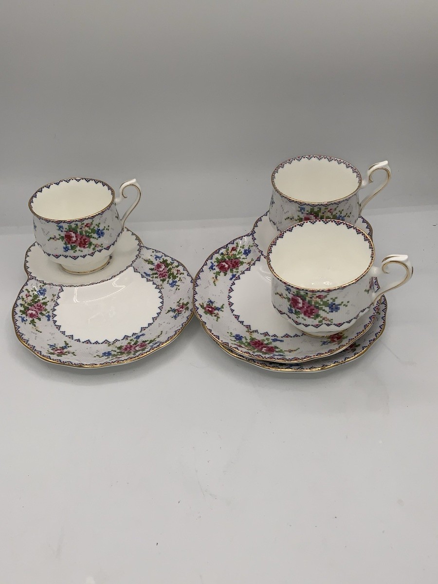 Set of Royal Albert PETIT POINT Tennis Snack Sets Plates Cups Bone China