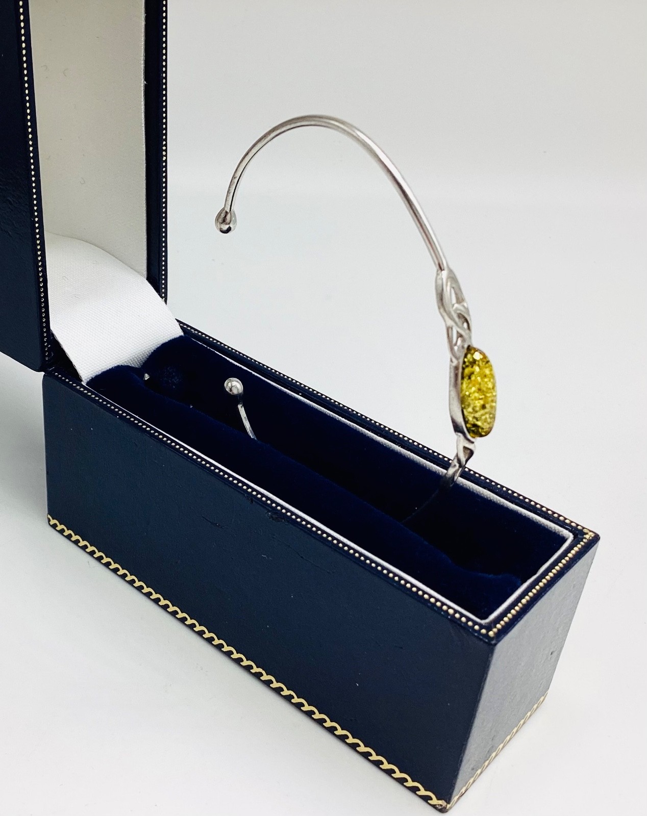 Solid Silver Torque Green Amber Bangle Vintage in… - image 3