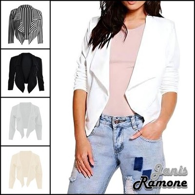 Damen Crop Blazer Wasserfall 3/4 Ärmel vorne offen Freizeit Jacke Party Mantel Oberteil