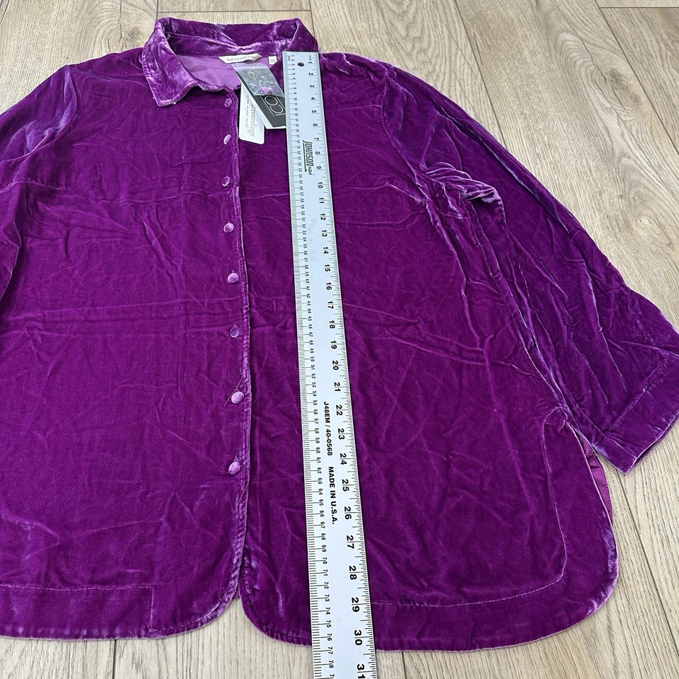 Camisa túnica suave envolvente icono seda terciopelo poetas talla XL fucsia calce relajado Foto 2 de 4