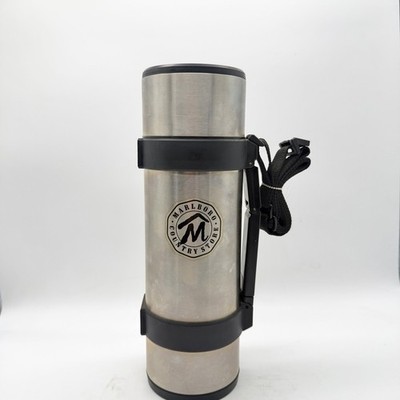 Vintage Marlboro Country Store Stainless Steel Thermos Vacuum Bottle With Strap-