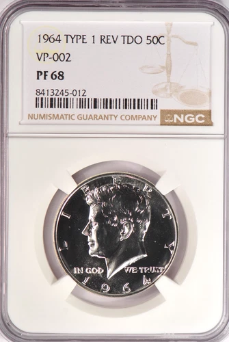 1964 Kennedy Half Dollar Proof TDO VP-002 NGC PF 68 PR68 TYPE 1 Variety Coin 50C